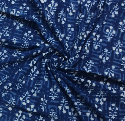 Blue color Cotton Indigo Hand Block Print Fabric (SKU: B-133)