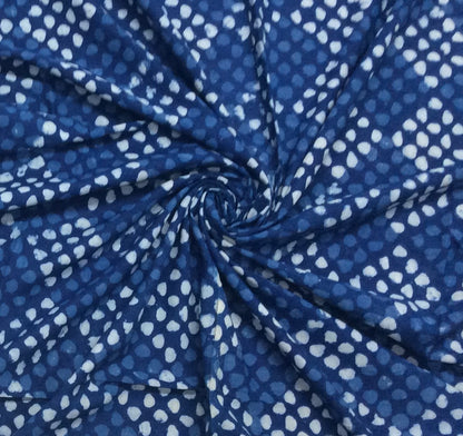 Blue color Cotton Indigo Hand Block Print Fabric (SKU: B-134)