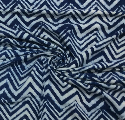Blue Chevron Cotton Indigo Hand Block Print Fabric (SKU: B-135)