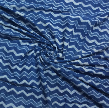 Blue Color Cotton Indigo Hand Block Print Fabric (SKU: B-136)