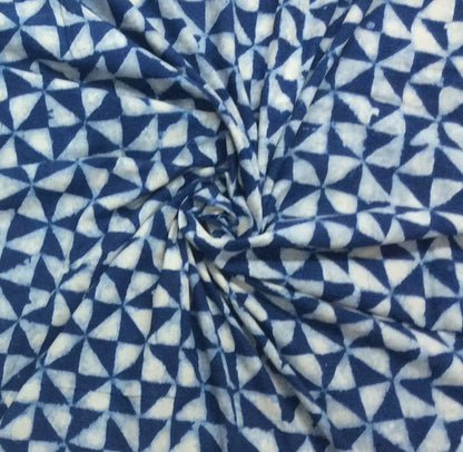 Blue Color Cotton Indigo Hand Block Print Fabric (SKU: B-137)