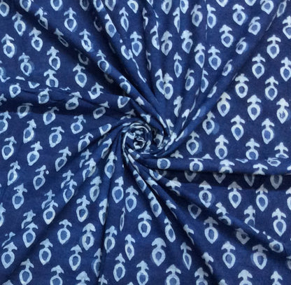 Blue color Cotton Indigo Hand Block Print Fabric (SKU: B-138)