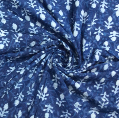 Blue Color Cotton Indigo Hand Block Print Fabric (SKU: B-139)