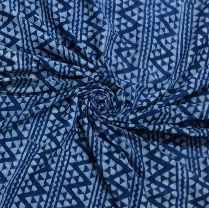 Blue color Cotton Indigo Hand Block Print Fabric (SKU: B-140)