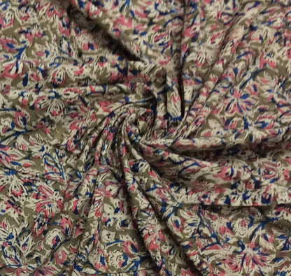 Multicolor Cotton Kalamkari Block Printed Fabric (SKU: B-144)
