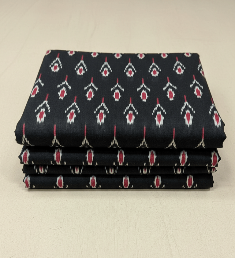 Red & Black Mercerised Cotton Handloom Mulmul Ikat Fabric for Dress Material | Width: 44"
