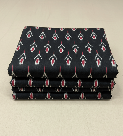Red & Black Mercerised Cotton Handloom Mulmul Ikat Fabric for Dress Material | Width: 44"
