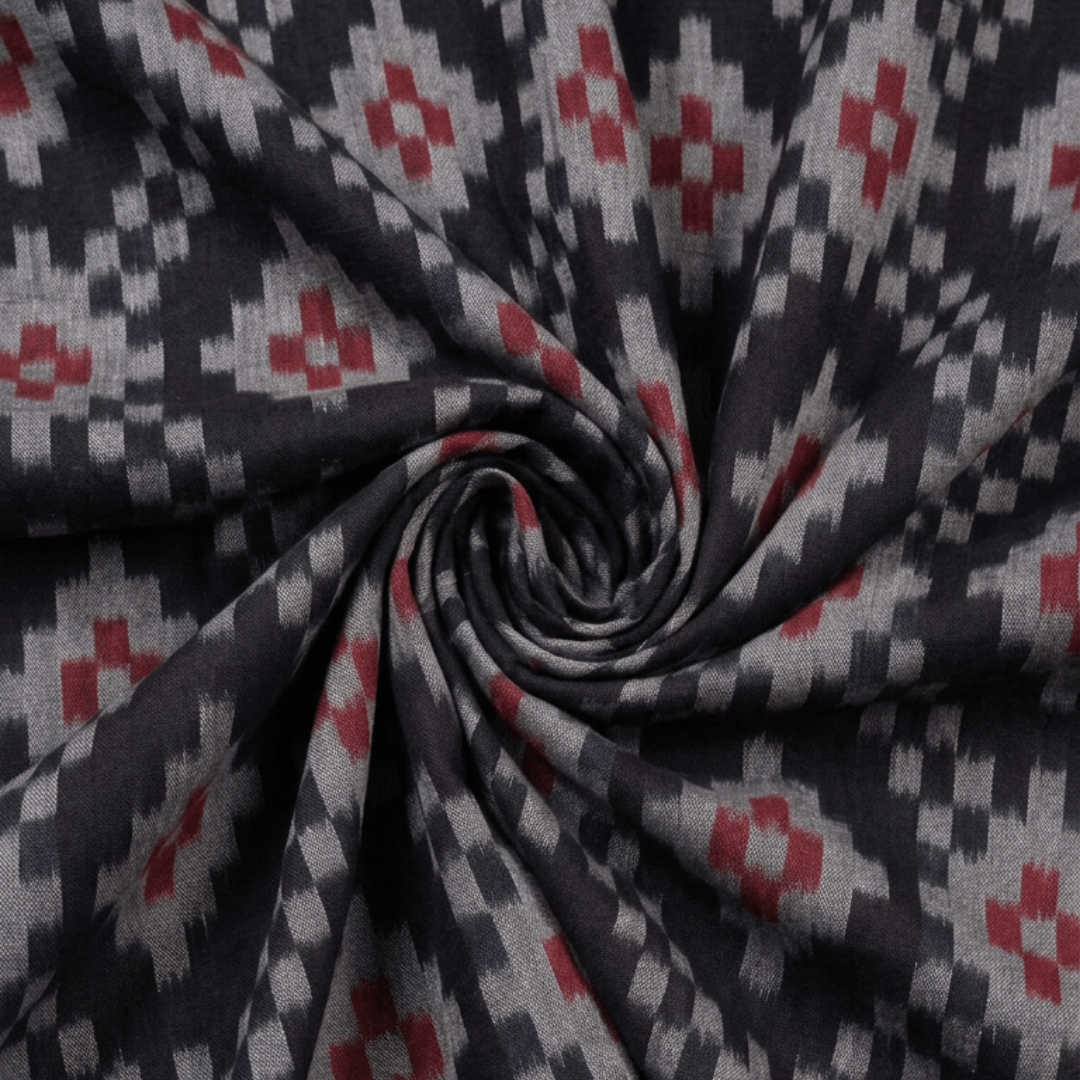 Black & Grey Design Fine Quality Handloom Cotton Ikat Fabric for Dresses | Width: 44"