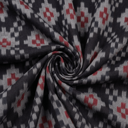 Black & Grey Design Fine Quality Handloom Cotton Ikat Fabric for Dresses | Width: 44"