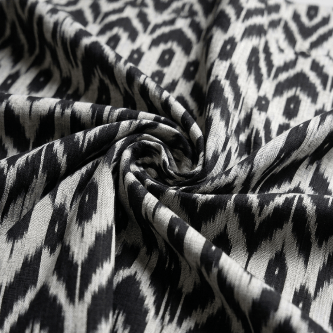 Black & Grey Fine Quality Handloom Cotton Ikat Fabric for Dress Material | Width: 44"