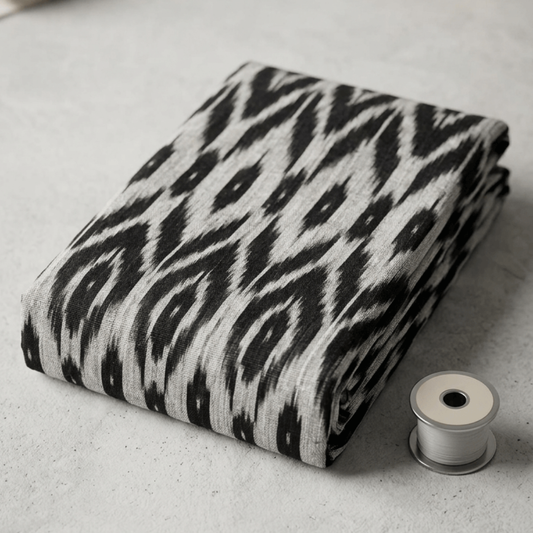 Black & Grey Fine Quality Handloom Cotton Ikat Fabric for Dress Material | Width: 44"