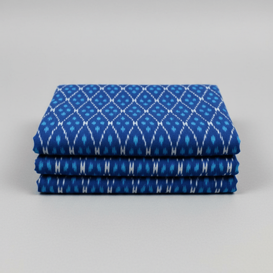 Blue, White Design Mercerised Cotton Handloom Ikat