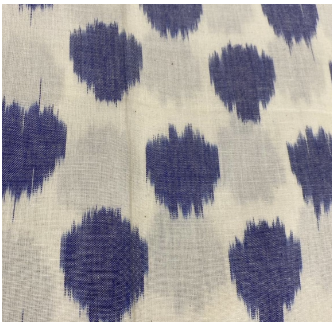 Blue & White Dots Cotton Handloom Ikat Fabric - 44" (112 cm)