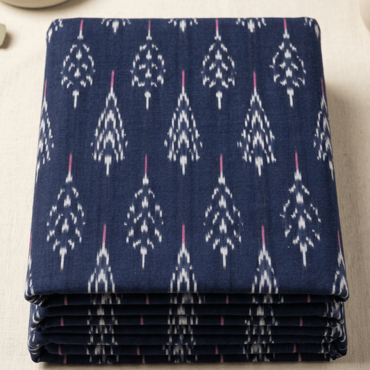 Blue Design Fine Quality Cotton Handloom Ikat Fabric for Dress Material | Width: 44"