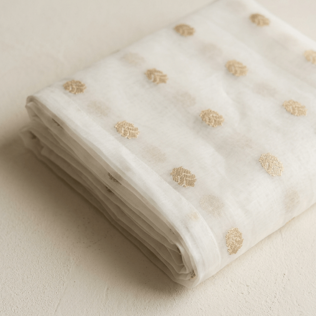 Fancy Off White Chanderi Lurex Fabric for Dress Material  | Width : 44"