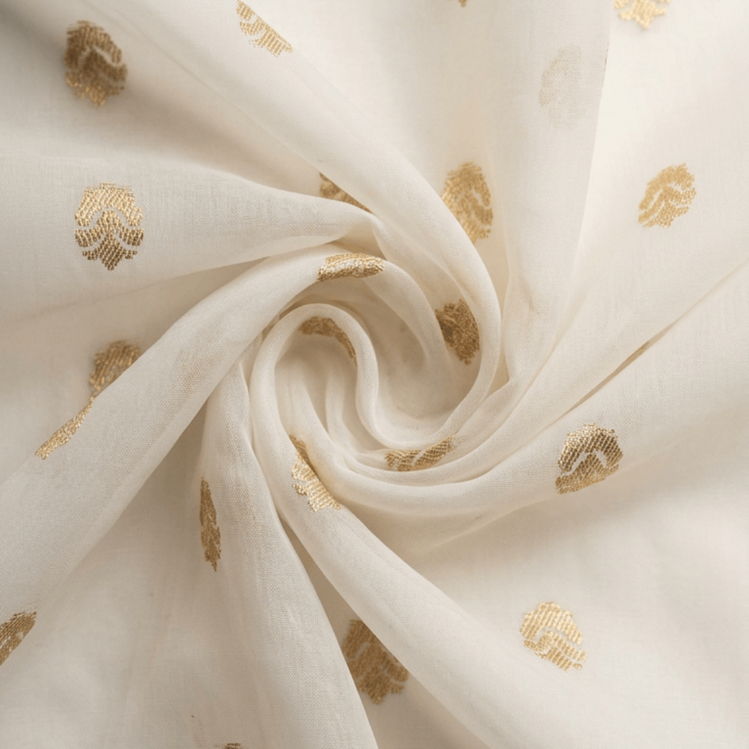 Fancy Off White Chanderi Lurex Fabric for Dress Material  | Width : 44"