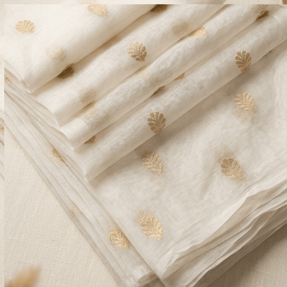 Off White Fancy Chanderi Lurex Fabric for Dress Material | Width : 44"