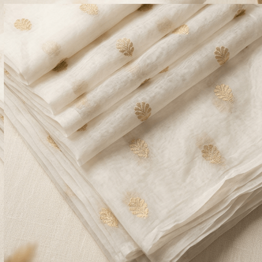 Off White Fancy Chanderi Lurex Fabric for Dress Material | Width : 44"