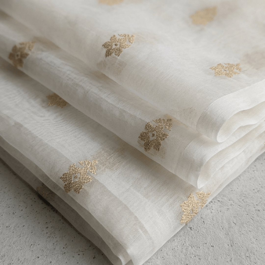 Off White Fancy Chanderi Lurex Fabric for Dress Material | Width : 44"