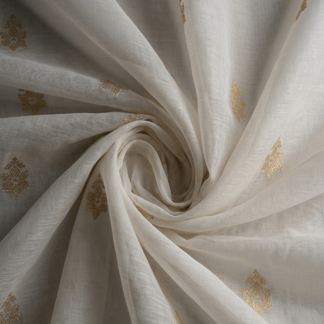 Off White Fancy Chanderi Lurex Fabric for Dress Material | Width : 44"