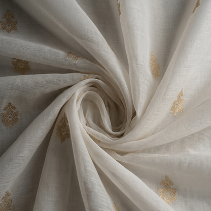 Off White Fancy Chanderi Lurex Fabric for Dress Material | Width : 44"