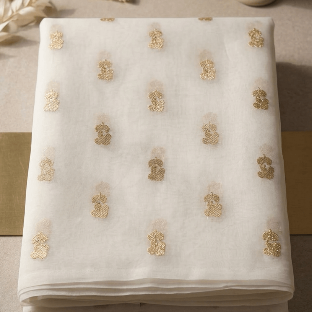 Off White Fancy Chanderi Lurex Fabric for Dress Material | Width : 44"