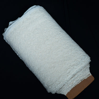 Off White Floral Design Dyeable Cotton Nylon Net | SKU: CN-1