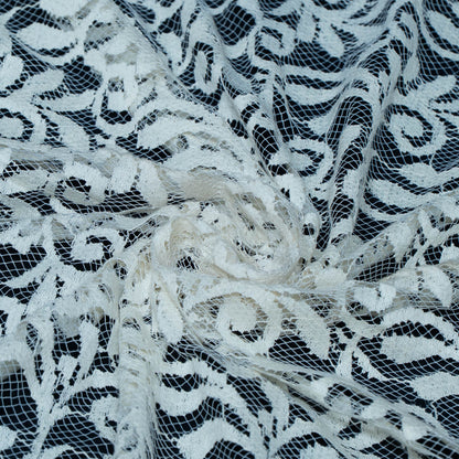 Off White Floral Design Dyeable Cotton Nylon Net | SKU: CN-1