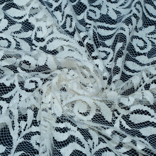 Off White Floral Design Dyeable Cotton Nylon Net | SKU: CN-1