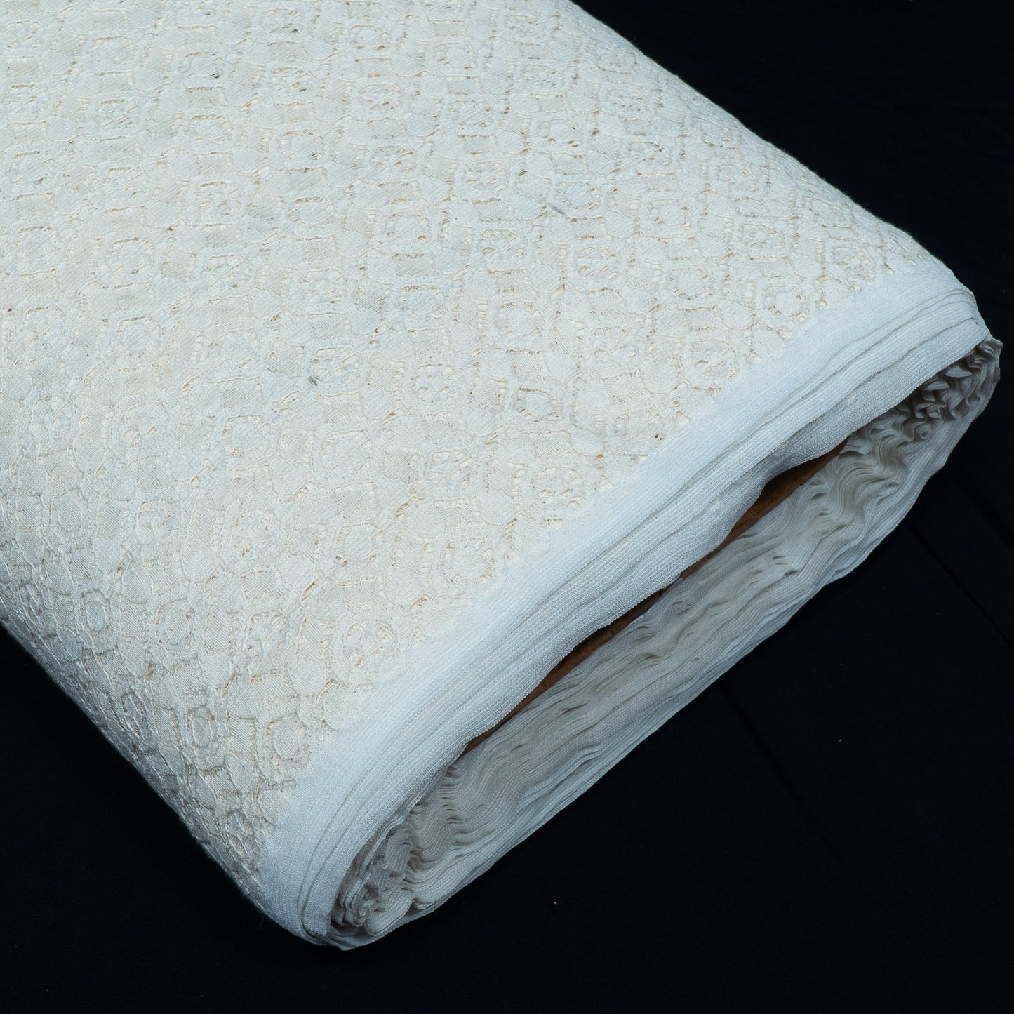 White Floral Design Dyeable Cotton Nylon Net | SKU: CN-2