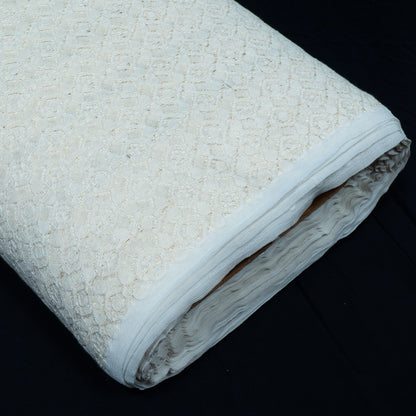 White Floral Design Dyeable Cotton Nylon Net | SKU: CN-2