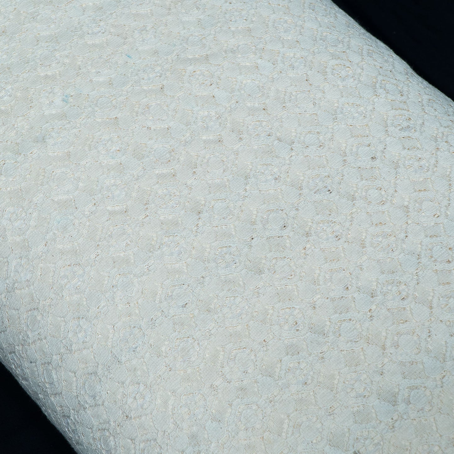 White Floral Design Dyeable Cotton Nylon Net | SKU: CN-2