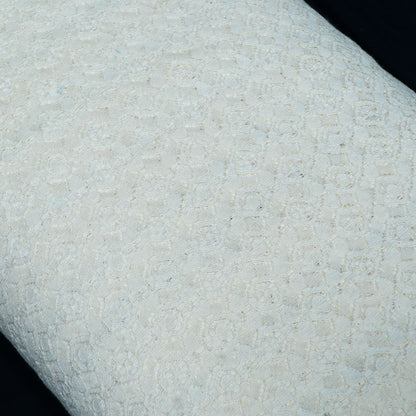 White Floral Design Dyeable Cotton Nylon Net | SKU: CN-2