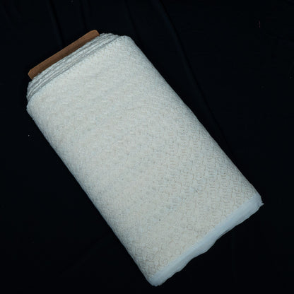 White Floral Design Dyeable Cotton Nylon Net | SKU: CN-2