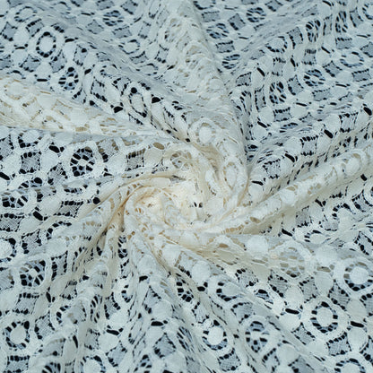 White Floral Design Dyeable Cotton Nylon Net | SKU: CN-2