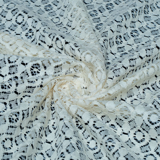 White Floral Design Dyeable Cotton Nylon Net | SKU: CN-2