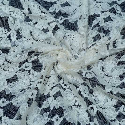White Bif Floral Design Dyeable Cotton Nylon Net | SKU: CN-3