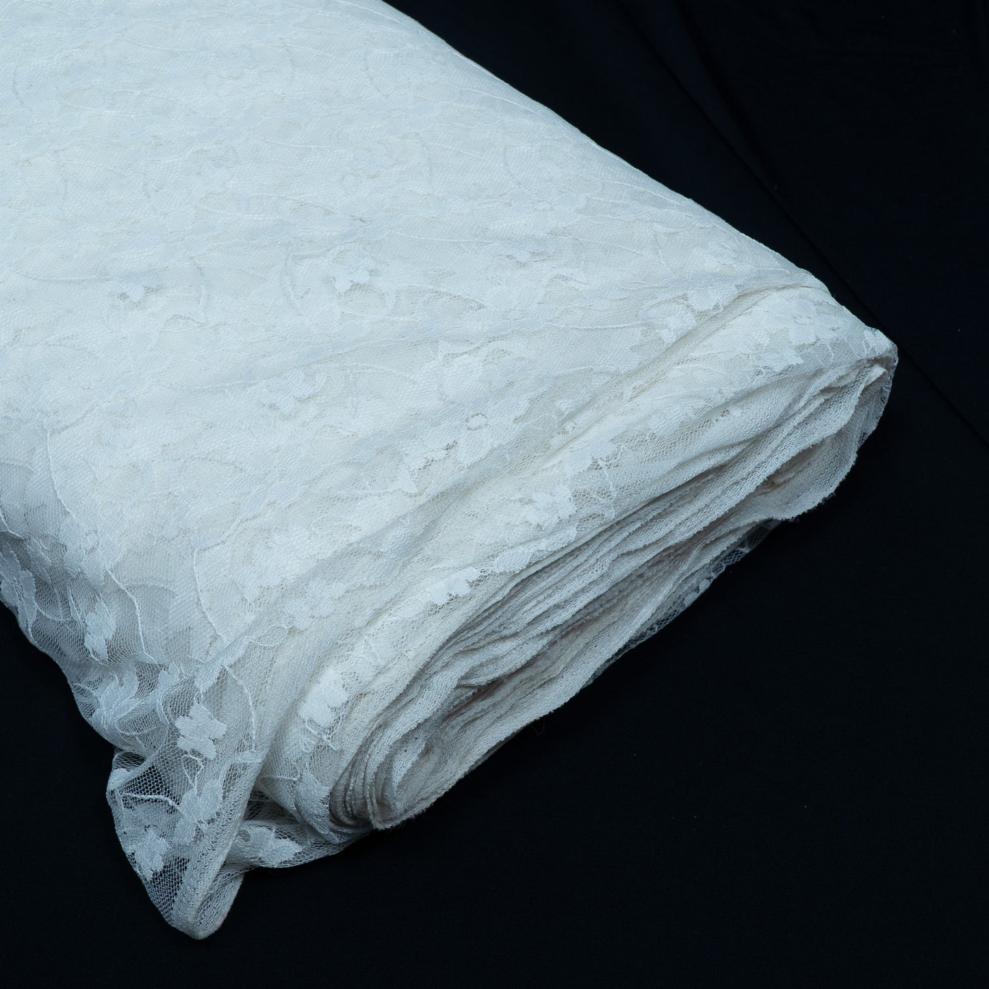 White Floral Design Dyeable Cotton Nylon Net | SKU: CN-5