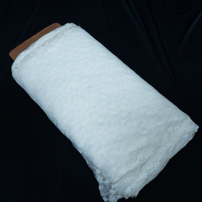 White Floral Design Dyeable Cotton Nylon Net | SKU: CN-5