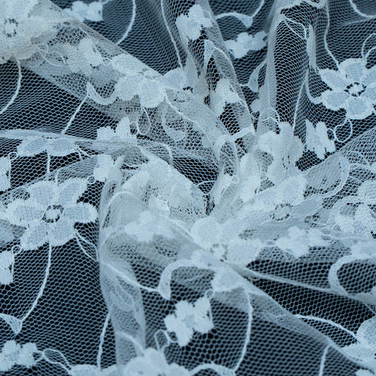 White Floral Design Dyeable Cotton Nylon Net | SKU: CN-5