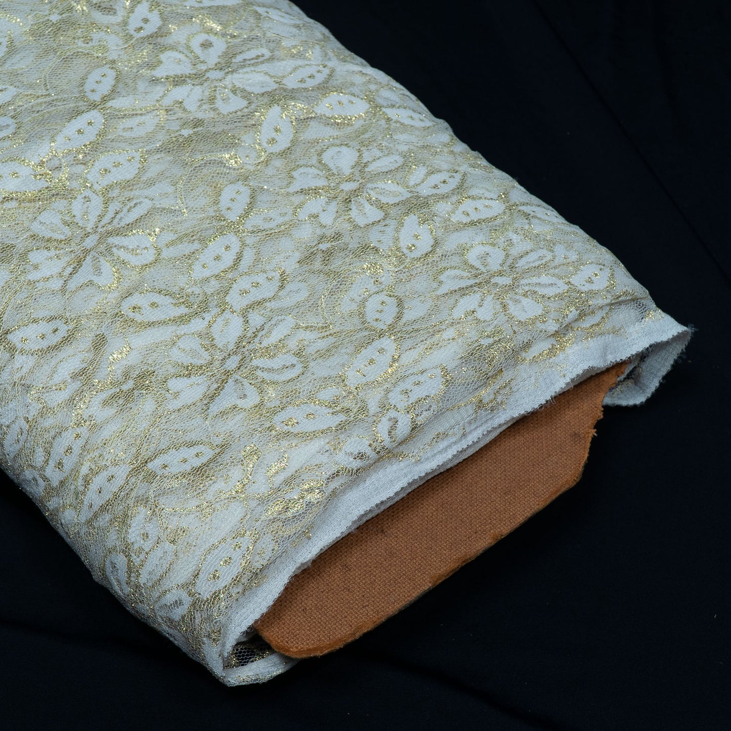 Off White Floral Design Dyeable Cotton Nylon Lurex Net | SKU: CN-6