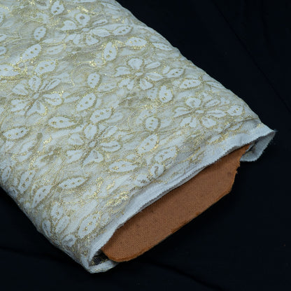 Off White Floral Design Dyeable Cotton Nylon Lurex Net | SKU: CN-6