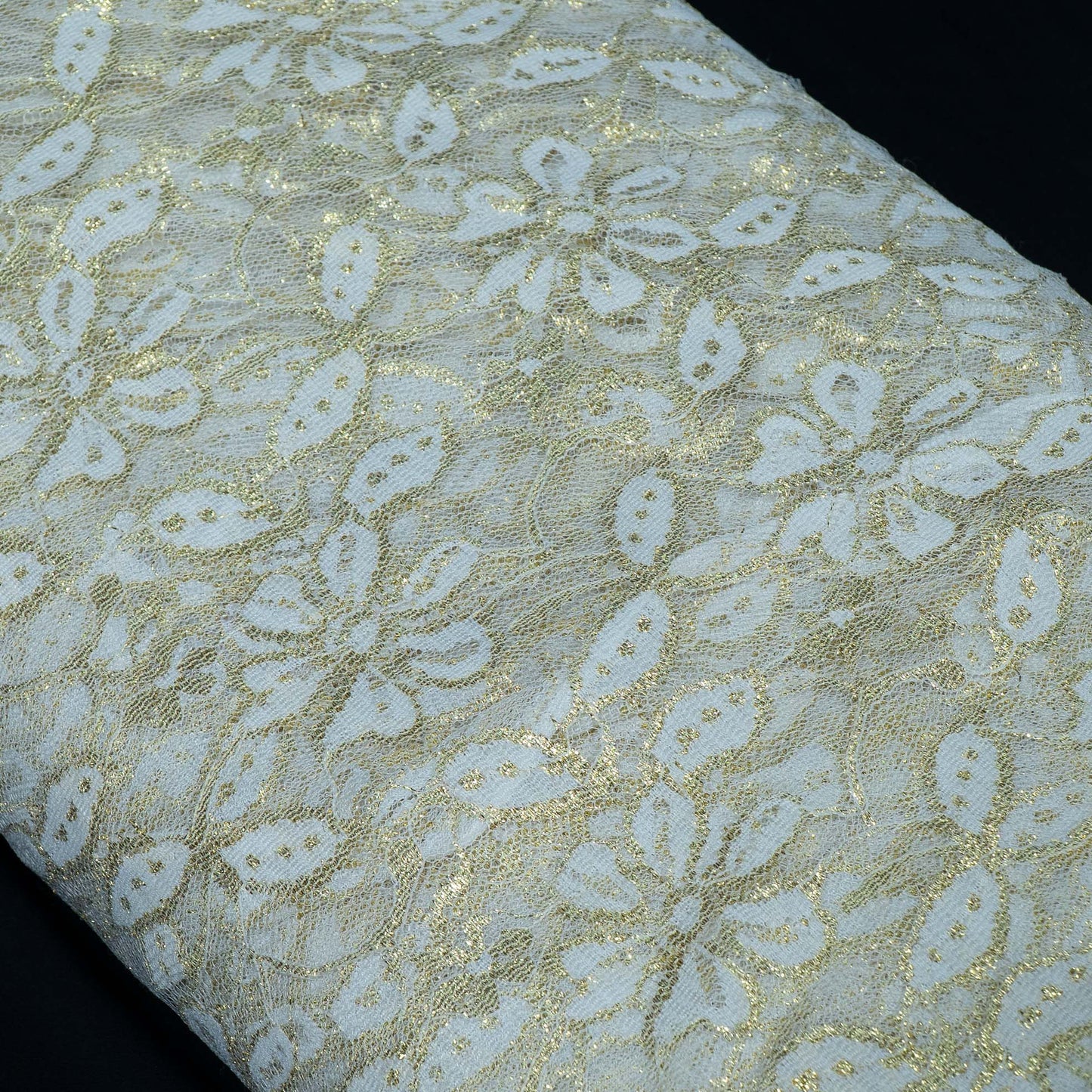 Off White Floral Design Dyeable Cotton Nylon Lurex Net | SKU: CN-6
