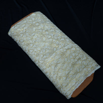 Off White Floral Design Dyeable Cotton Nylon Lurex Net | SKU: CN-6