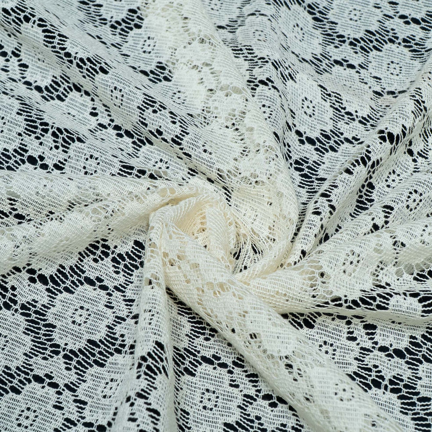 White Floral Design Dyeable Cotton Nylon Net | SKU: CN-7