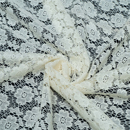 White Floral Design Dyeable Cotton Nylon Net | SKU: CN-7