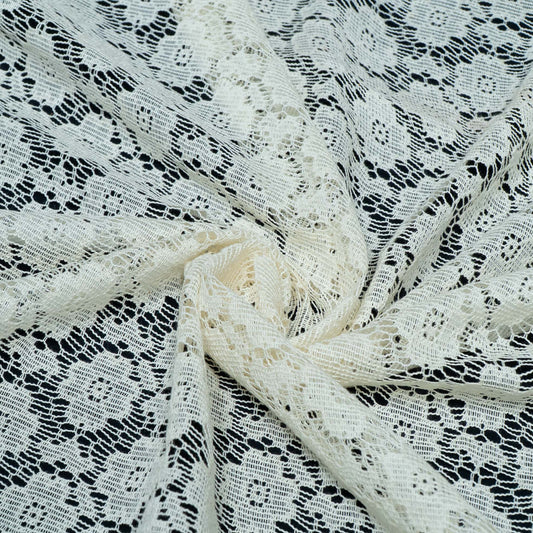 White Floral Design Dyeable Cotton Nylon Net | SKU: CN-7