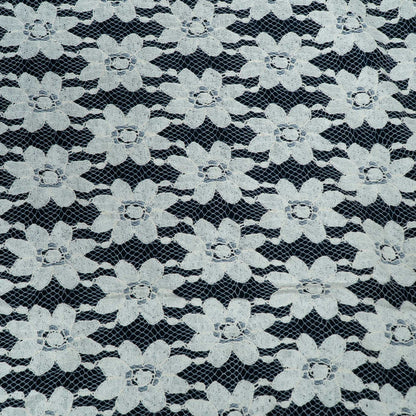 Off White Floral Design Dyeable Cotton Nylon Net | SKU: CN-8