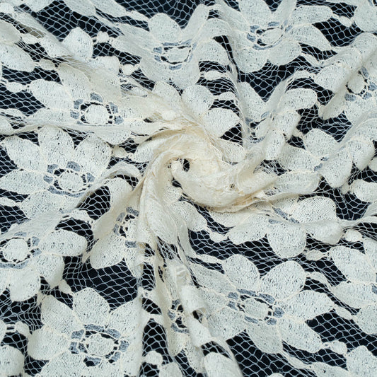 Off White Floral Design Dyeable Cotton Nylon Net | SKU: CN-8