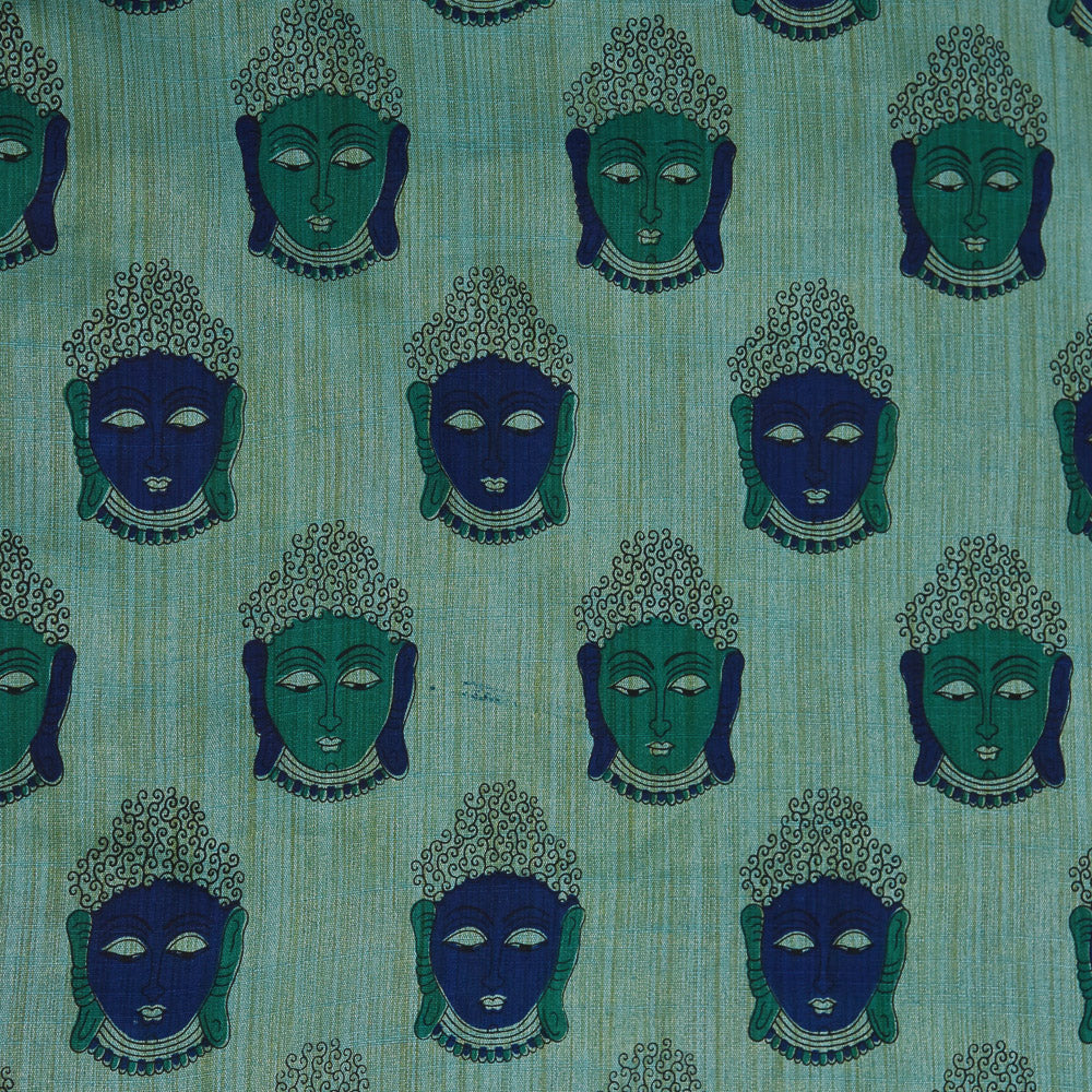 Green And Blue Khadi Print Fabric